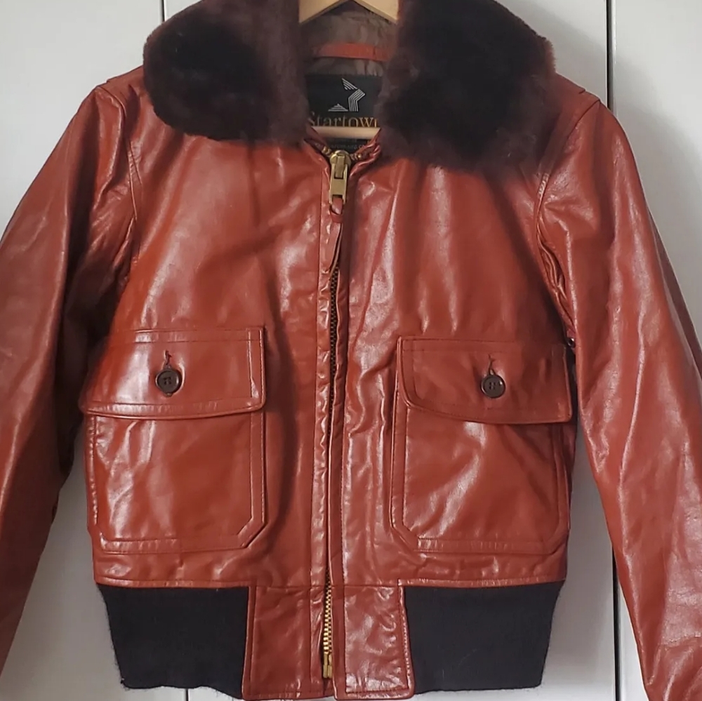 Women's Rust Brown Leather Bomber Jacket with Fur Collar